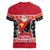 Papua New Guinea Christmas Women V Neck T Shirt Santa With Flag Of PNG Polynesian Tribal Xmas Vibe LT03 - Polynesian Pride