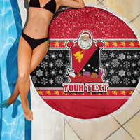 Custom Papua New Guinea Christmas Beach Blanket Santa With Flag Of PNG Polynesian Tribal Xmas Vibe LT03 - Wonder Print Shop