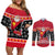 Custom Papua New Guinea Christmas Couples Matching Off Shoulder Short Dress and Long Sleeve Button Shirts Santa With Flag Of PNG Polynesian Tribal Xmas Vibe LT03 Red - Polynesian Pride