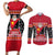 Custom Papua New Guinea Christmas Couples Matching Short Sleeve Bodycon Dress and Long Sleeve Button Shirts Santa With Flag Of PNG Polynesian Tribal Xmas Vibe LT03 Red - Polynesian Pride