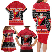 Custom Papua New Guinea Christmas Family Matching Long Sleeve Bodycon Dress and Hawaiian Shirt Santa With Flag Of PNG Polynesian Tribal Xmas Vibe LT03 - Polynesian Pride