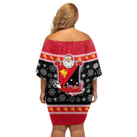 Custom Papua New Guinea Christmas Family Matching Off Shoulder Short Dress and Hawaiian Shirt Santa With Flag Of PNG Polynesian Tribal Xmas Vibe LT03 - Polynesian Pride