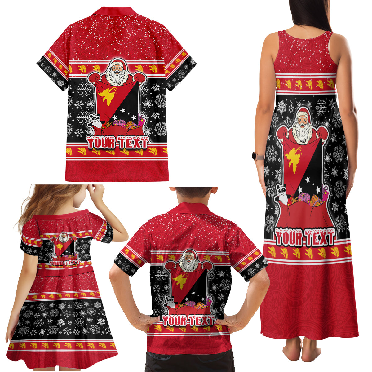 Custom Papua New Guinea Christmas Family Matching Tank Maxi Dress and Hawaiian Shirt Santa With Flag Of PNG Polynesian Tribal Xmas Vibe LT03 - Polynesian Pride