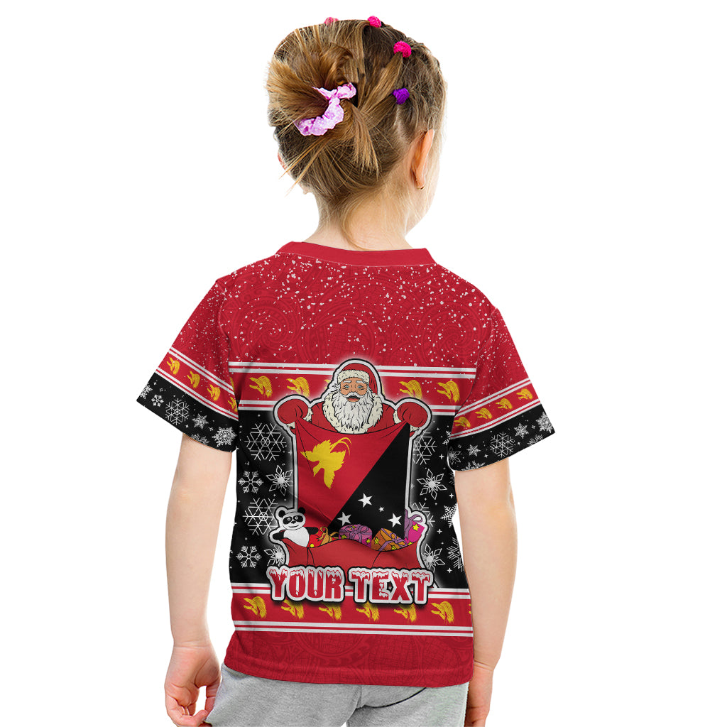 Custom Papua New Guinea Christmas Kid T Shirt Santa With Flag Of PNG Polynesian Tribal Xmas Vibe LT03 - Polynesian Pride