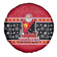 Custom Papua New Guinea Christmas Spare Tire Cover Santa With Flag Of PNG Polynesian Tribal Xmas Vibe LT03 Red - Polynesian Pride