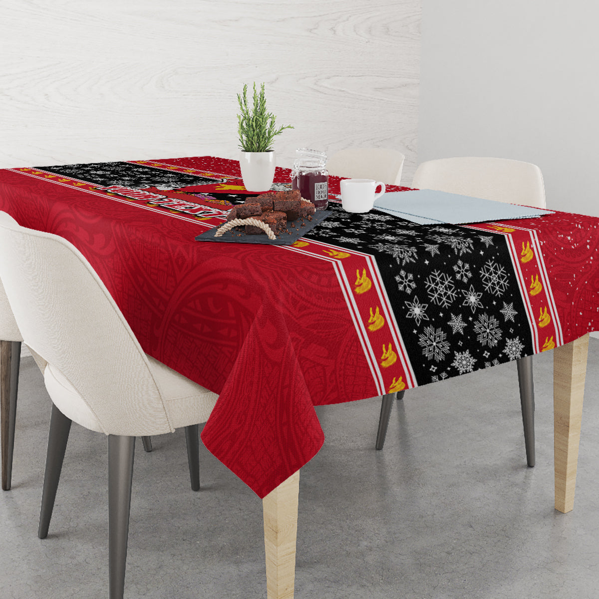 Custom Papua New Guinea Christmas Tablecloth Santa With Flag Of PNG Polynesian Tribal Xmas Vibe LT03 - Polynesian Pride