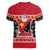 Custom Papua New Guinea Christmas Women V Neck T Shirt Santa With Flag Of PNG Polynesian Tribal Xmas Vibe LT03 - Polynesian Pride