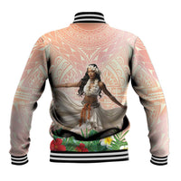 Woman Polynesian Tattoos Baseball Jacket Tropical Flower - Peach Fuzz Color