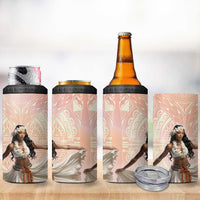 Woman Polynesian Tattoos 4 in 1 Can Cooler Tumbler Tropical Flower - Peach Fuzz Color