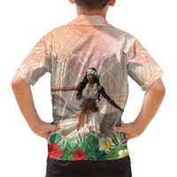 Woman Polynesian Tattoos Kid Hawaiian Shirt Tropical Flower - Peach Fuzz Color