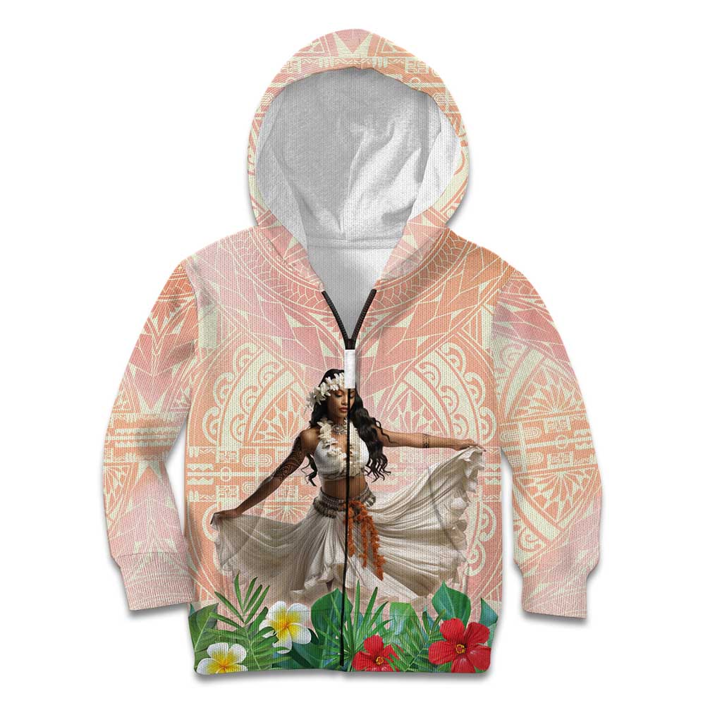 Woman Polynesian Tattoos Kid Hoodie Tropical Flower - Peach Fuzz Color