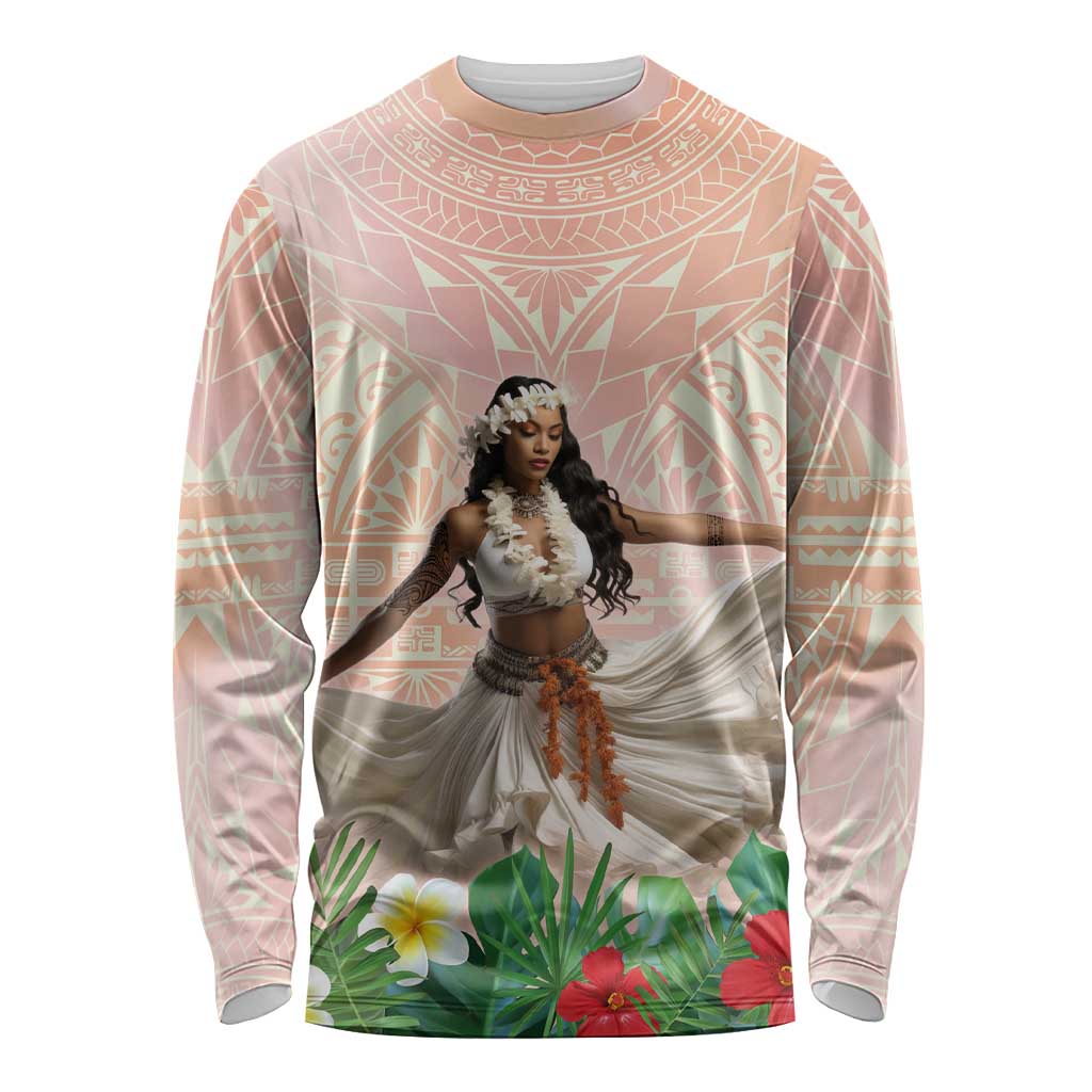 Woman Polynesian Tattoos Long Sleeve Shirt Tropical Flower - Peach Fuzz Color LT03 Unisex Peach Fuzz - Polynesian Pride