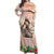 Woman Polynesian Tattoos Off Shoulder Maxi Dress Tropical Flower - Peach Fuzz Color