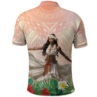 Woman Polynesian Tattoos Polo Shirt Tropical Flower - Peach Fuzz Color
