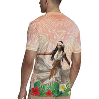 Woman Polynesian Tattoos Rugby Jersey Tropical Flower - Peach Fuzz Color