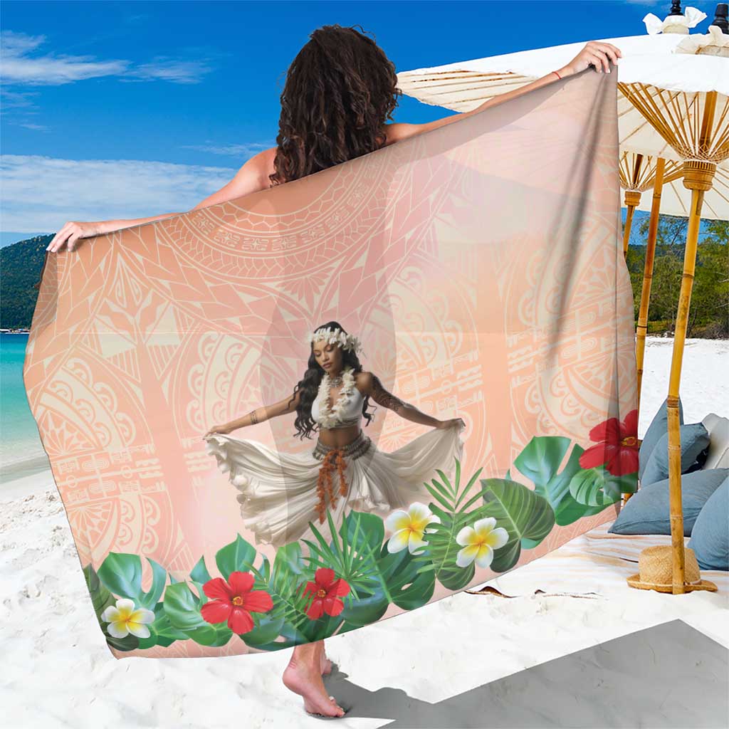 Woman Polynesian Tattoos Sarong Tropical Flower - Peach Fuzz Color LT03 One Size 44 x 66 inches Peach Fuzz - Polynesian Pride