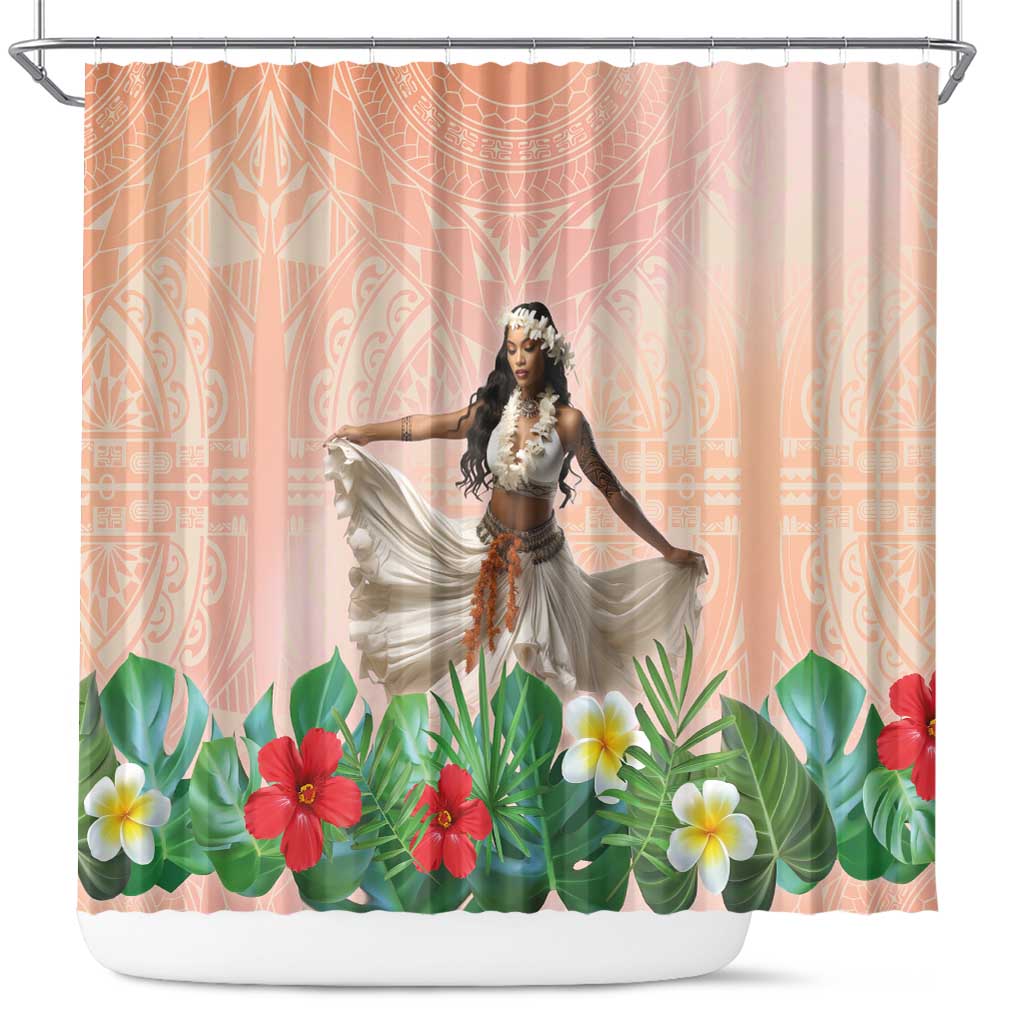 Woman Polynesian Tattoos Shower Curtain Tropical Flower - Peach Fuzz Color LT03 Peach Fuzz - Polynesian Pride