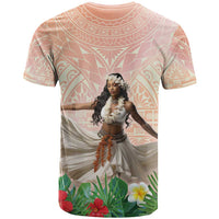 Woman Polynesian Tattoos T Shirt Tropical Flower - Peach Fuzz Color
