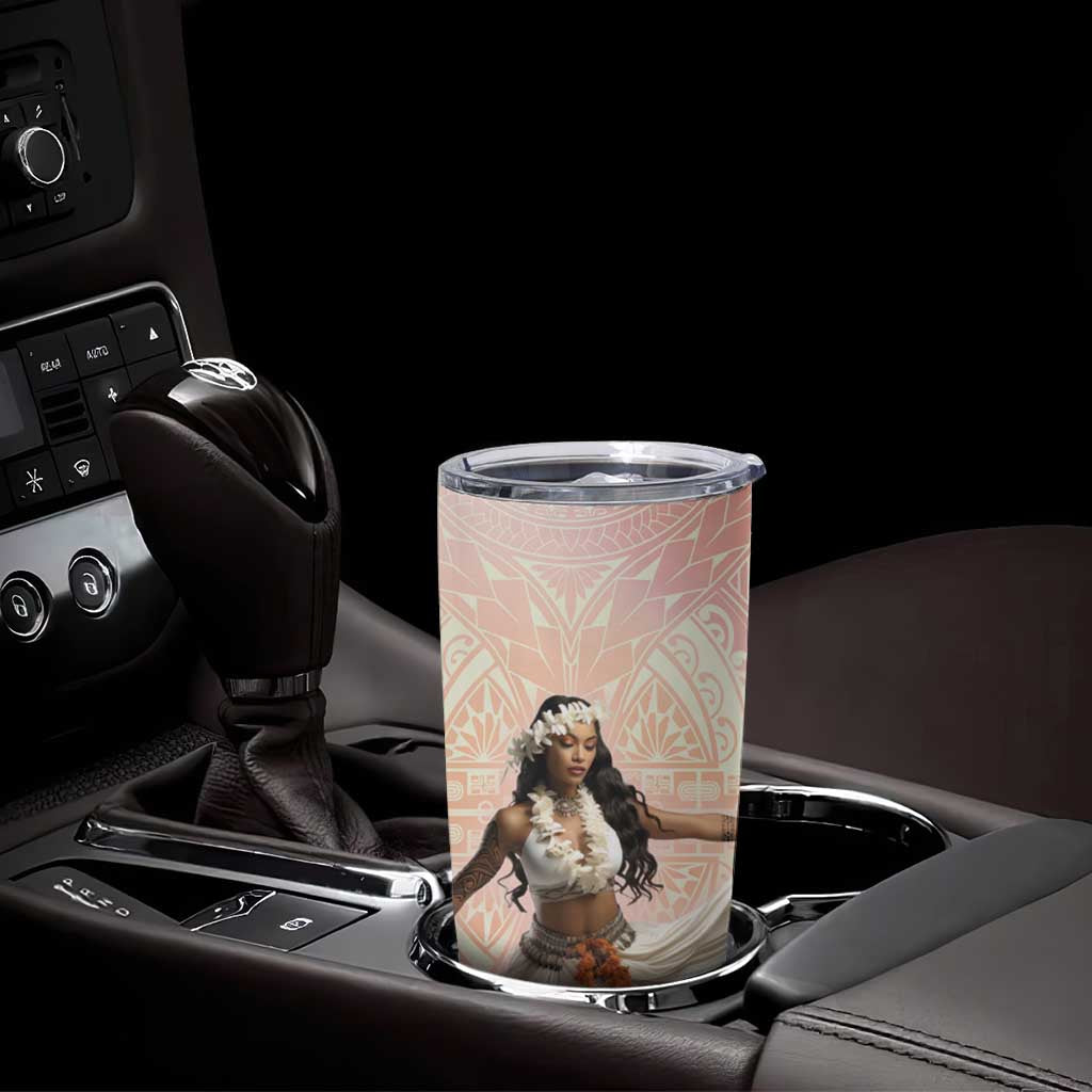 Woman Polynesian Tattoos Tumbler Cup Tropical Flower - Peach Fuzz Color