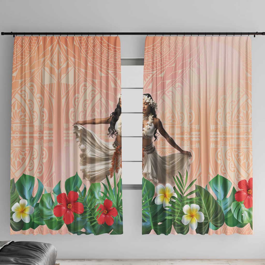 Woman Polynesian Tattoos Window Curtain Tropical Flower - Peach Fuzz Color LT03 With Hooks Peach Fuzz - Polynesian Pride
