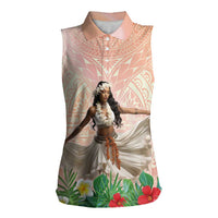 Woman Polynesian Tattoos Women Sleeveless Polo Shirt Tropical Flower - Peach Fuzz Color