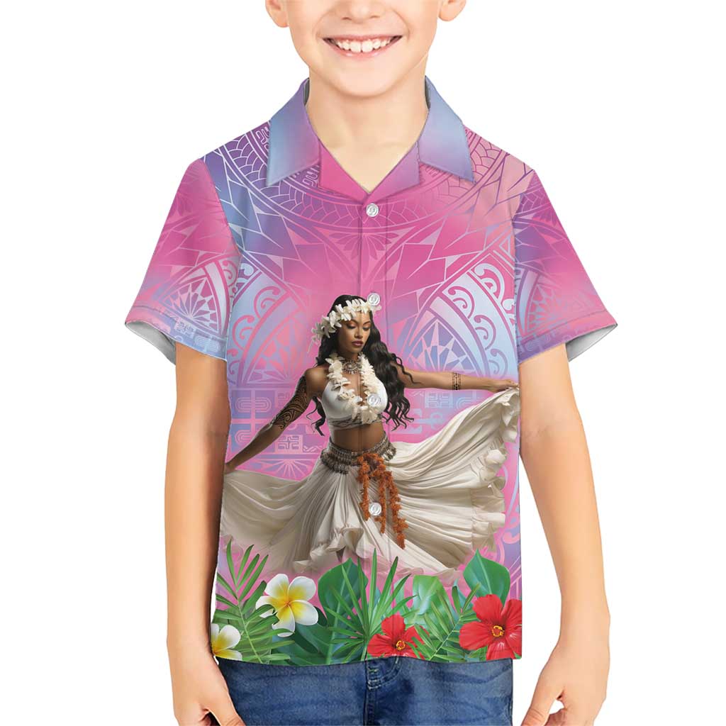 Woman Polynesian Tattoos Kid Hawaiian Shirt Tropical Flower - Sweets Vibrant Color LT03 Kid Vibrant Gradient - Polynesian Pride