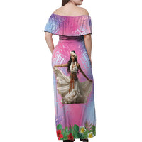 Woman Polynesian Tattoos Off Shoulder Maxi Dress Tropical Flower - Sweets Vibrant Color LT03 - Polynesian Pride