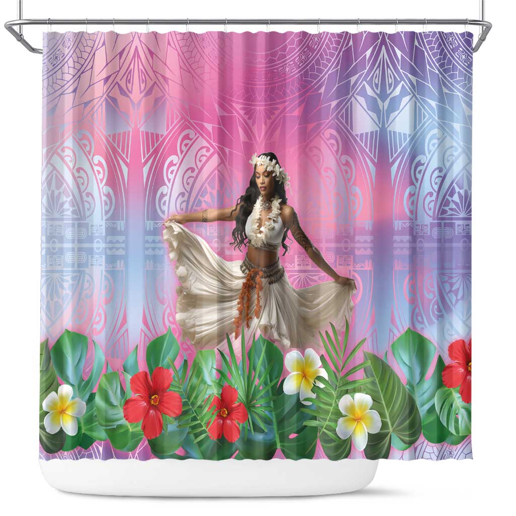 Woman Polynesian Tattoos Shower Curtain Tropical Flower - Sweets Vibrant Color LT03 Vibrant Gradient - Polynesian Pride