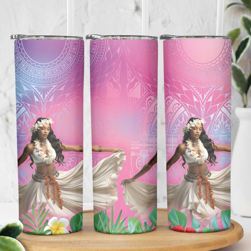 Woman Polynesian Tattoos Skinny Tumbler Tropical Flower - Sweets Vibrant Color