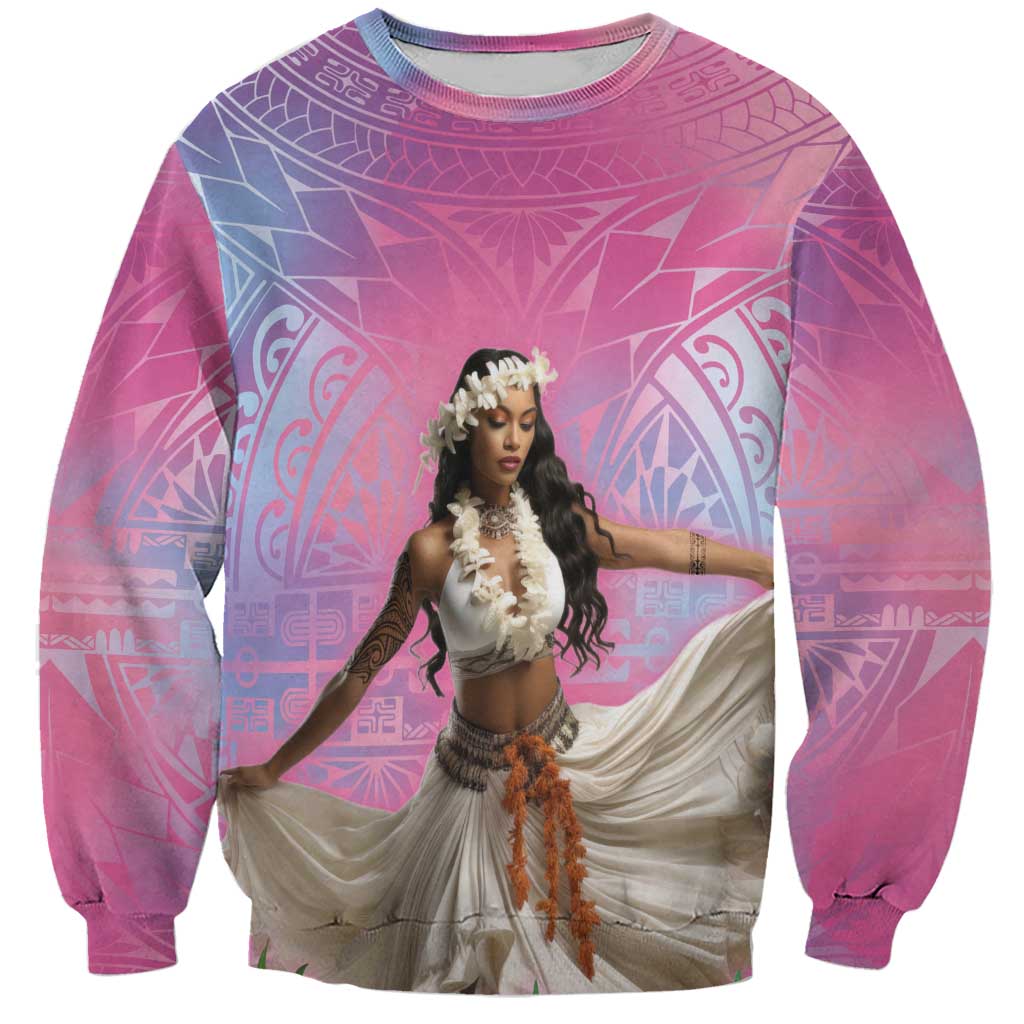 Woman Polynesian Tattoos Sweatshirt Tropical Flower - Sweets Vibrant Color