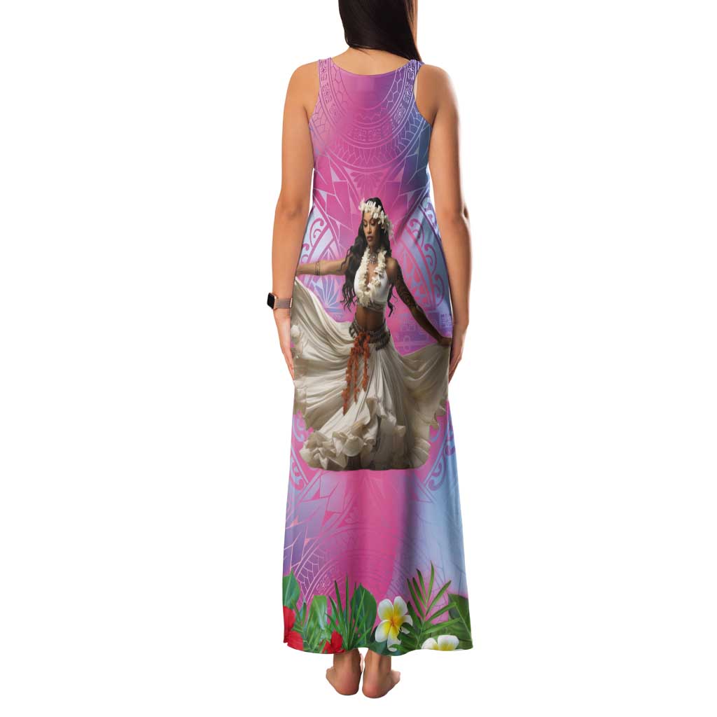 Woman Polynesian Tattoos Tank Maxi Dress Tropical Flower - Sweets Vibrant Color LT03 - Polynesian Pride
