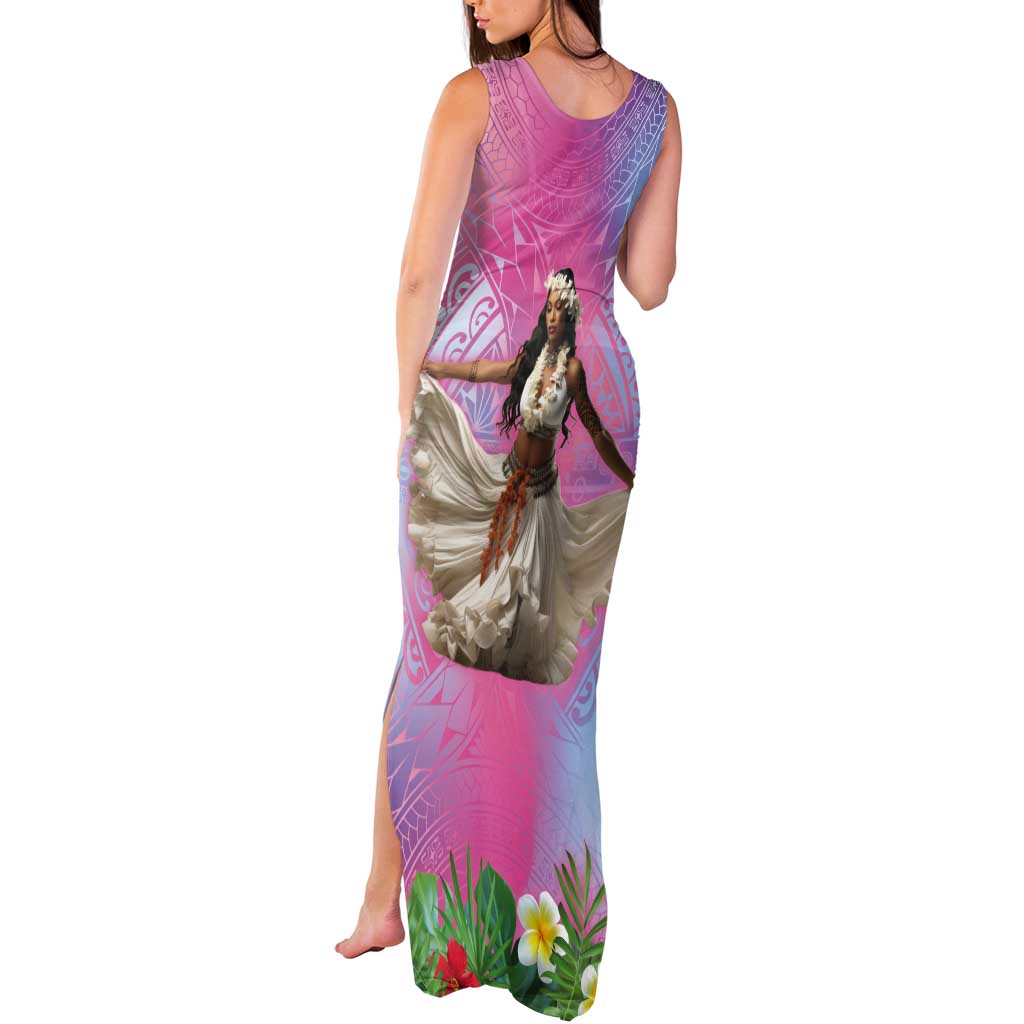 Woman Polynesian Tattoos Tank Maxi Dress Tropical Flower - Sweets Vibrant Color LT03 - Polynesian Pride