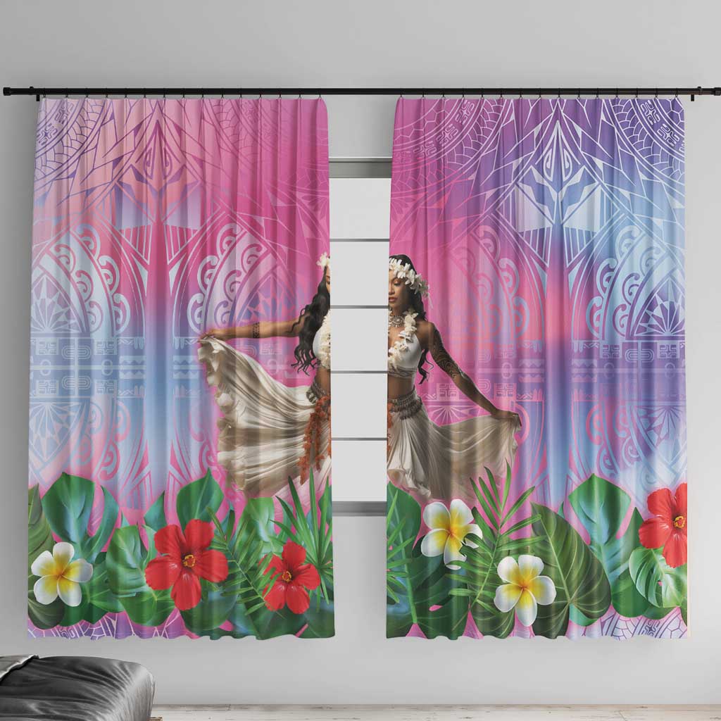Woman Polynesian Tattoos Window Curtain Tropical Flower - Sweets Vibrant Color LT03 With Hooks Vibrant Gradient - Polynesian Pride
