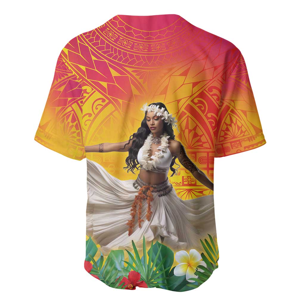 Woman Polynesian Tattoos Baseball Jersey Tropical Flower - Vibrant Hot Color LT03 - Polynesian Pride