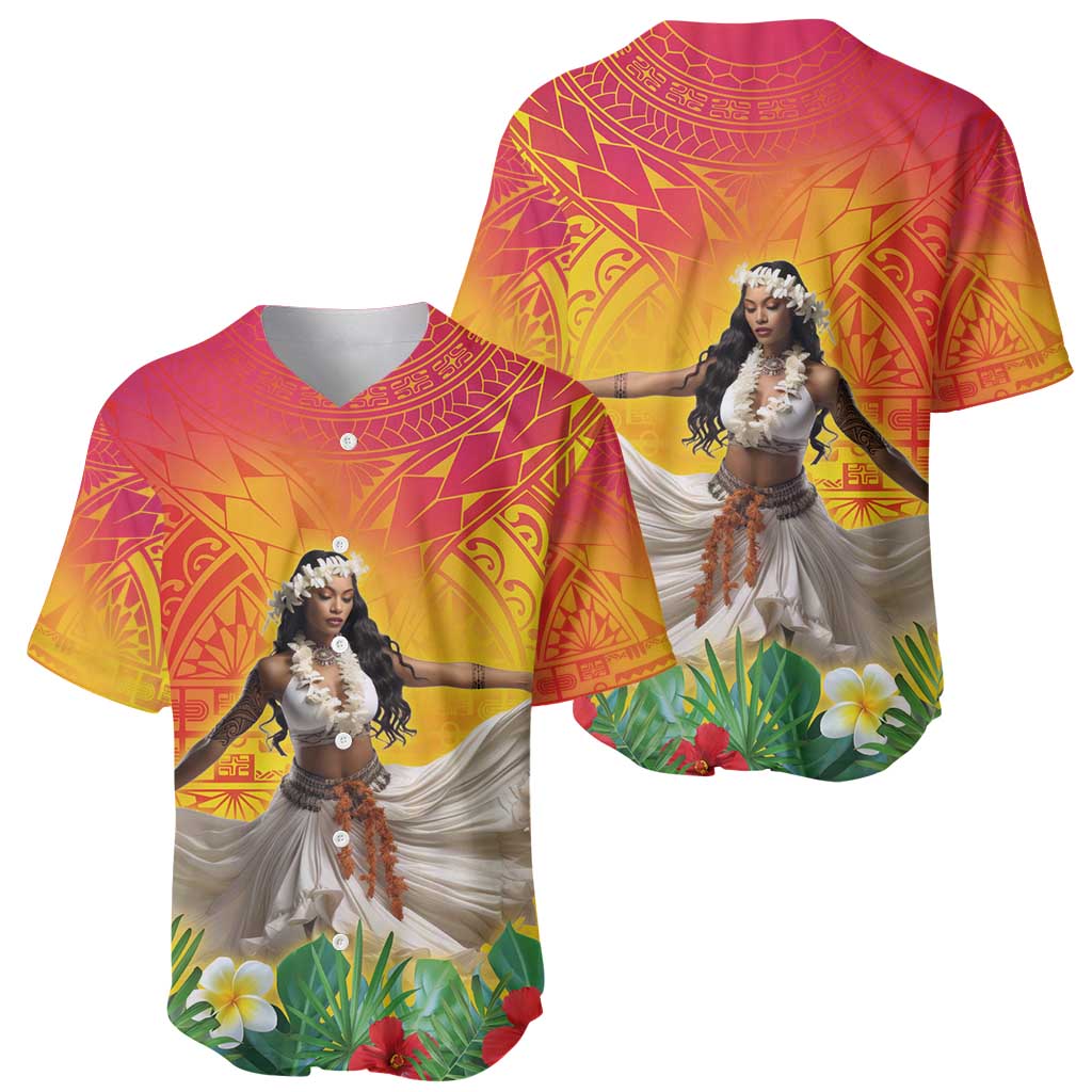 Woman Polynesian Tattoos Baseball Jersey Tropical Flower - Vibrant Hot Color LT03 - Polynesian Pride