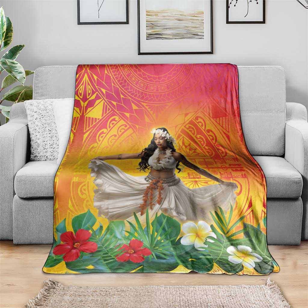 Woman Polynesian Tattoos Blanket Tropical Flower - Vibrant Hot Color LT03 - Polynesian Pride