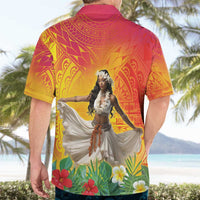 Woman Polynesian Tattoos Hawaiian Shirt Tropical Flower - Vibrant Hot Color