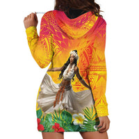 Woman Polynesian Tattoos Hoodie Dress Tropical Flower - Vibrant Hot Color
