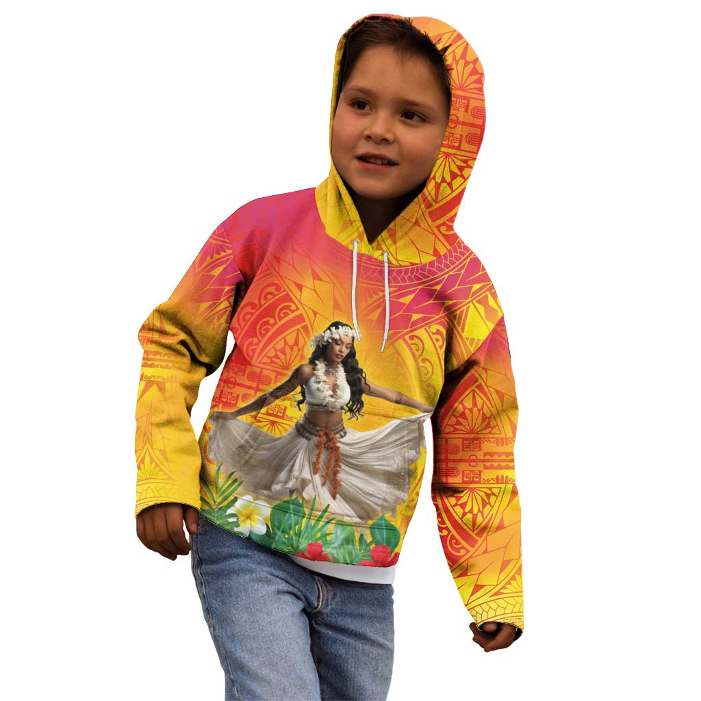 Woman Polynesian Tattoos Kid Hoodie Tropical Flower - Vibrant Hot Color