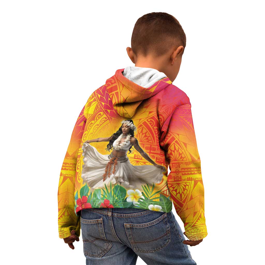 Woman Polynesian Tattoos Kid Hoodie Tropical Flower - Vibrant Hot Color