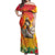 Woman Polynesian Tattoos Off Shoulder Maxi Dress Tropical Flower - Vibrant Hot Color