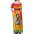 Woman Polynesian Tattoos Off Shoulder Maxi Dress Tropical Flower - Vibrant Hot Color