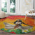 Woman Polynesian Tattoos Round Carpet Tropical Flower - Vibrant Hot Color