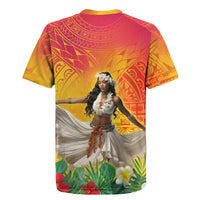 Woman Polynesian Tattoos Rugby Jersey Tropical Flower - Vibrant Hot Color