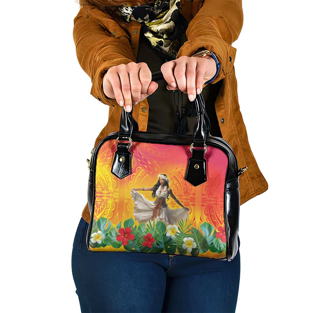 Woman Polynesian Tattoos Shoulder Handbag Tropical Flower - Vibrant Hot Color LT03 One Size Vibrant Gradient - Polynesian Pride