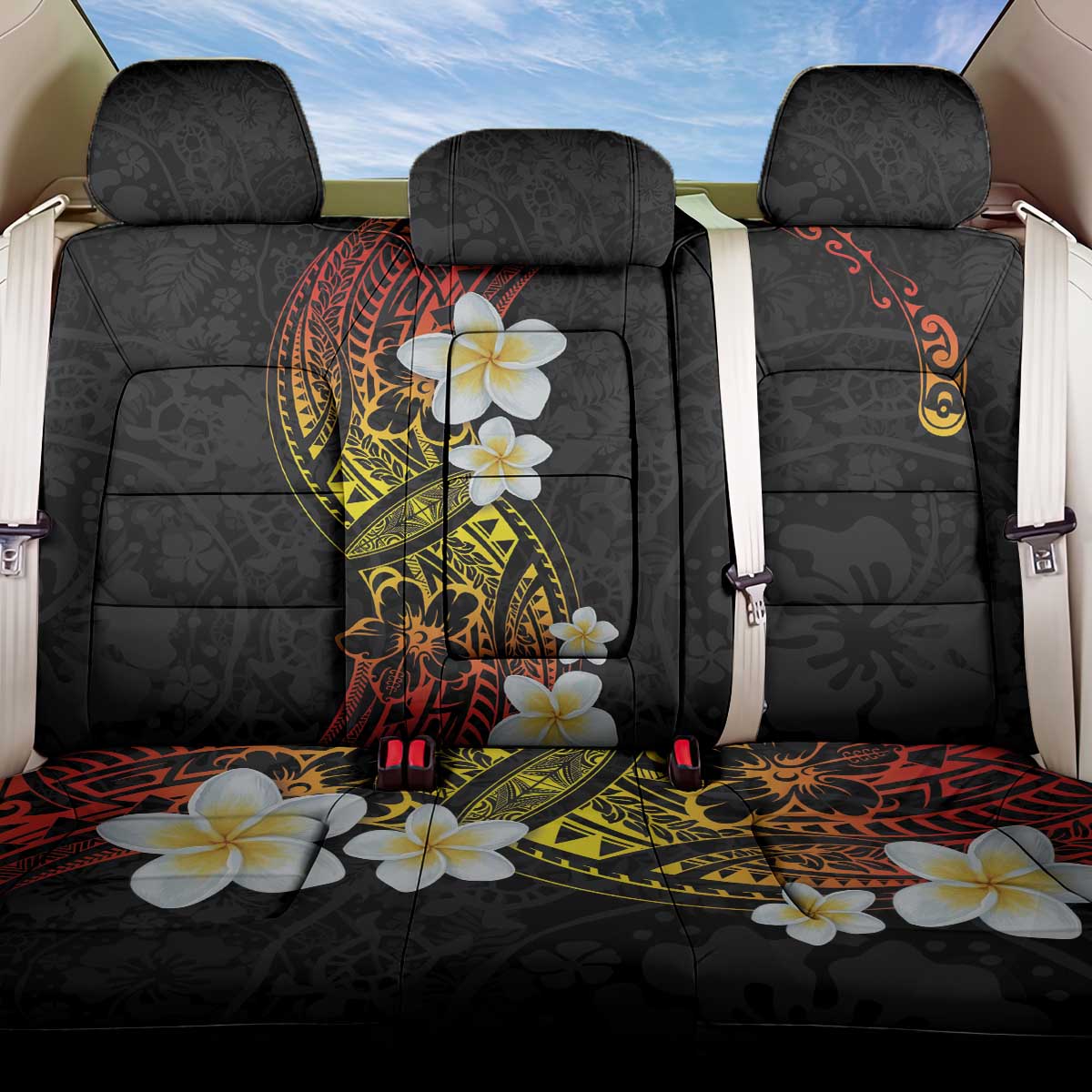Plumeria Back Car Seat Cover Polynesian Tribal Frangipani Sunset LT03 One Size Black - Polynesian Pride
