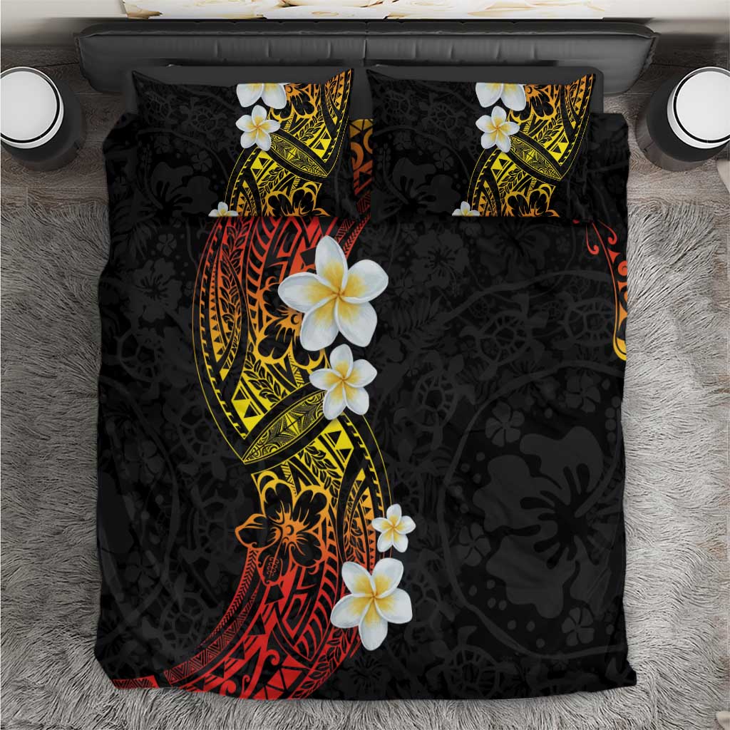 Plumeria Bedding Set Polynesian Tribal Frangipani Sunset LT03 Black - Polynesian Pride