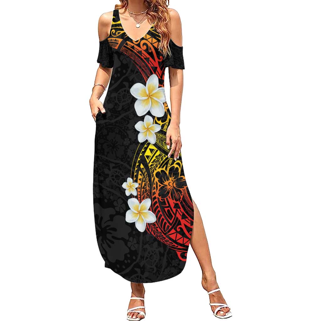 Plumeria Family Matching Summer Maxi Dress and Hawaiian Shirt Polynesian Tribal Frangipani Sunset