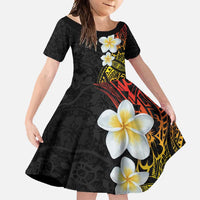 Plumeria Family Matching Tank Maxi Dress and Hawaiian Shirt Polynesian Tribal Frangipani Sunset LT03 Daughter's Dress Black - Polynesian Pride