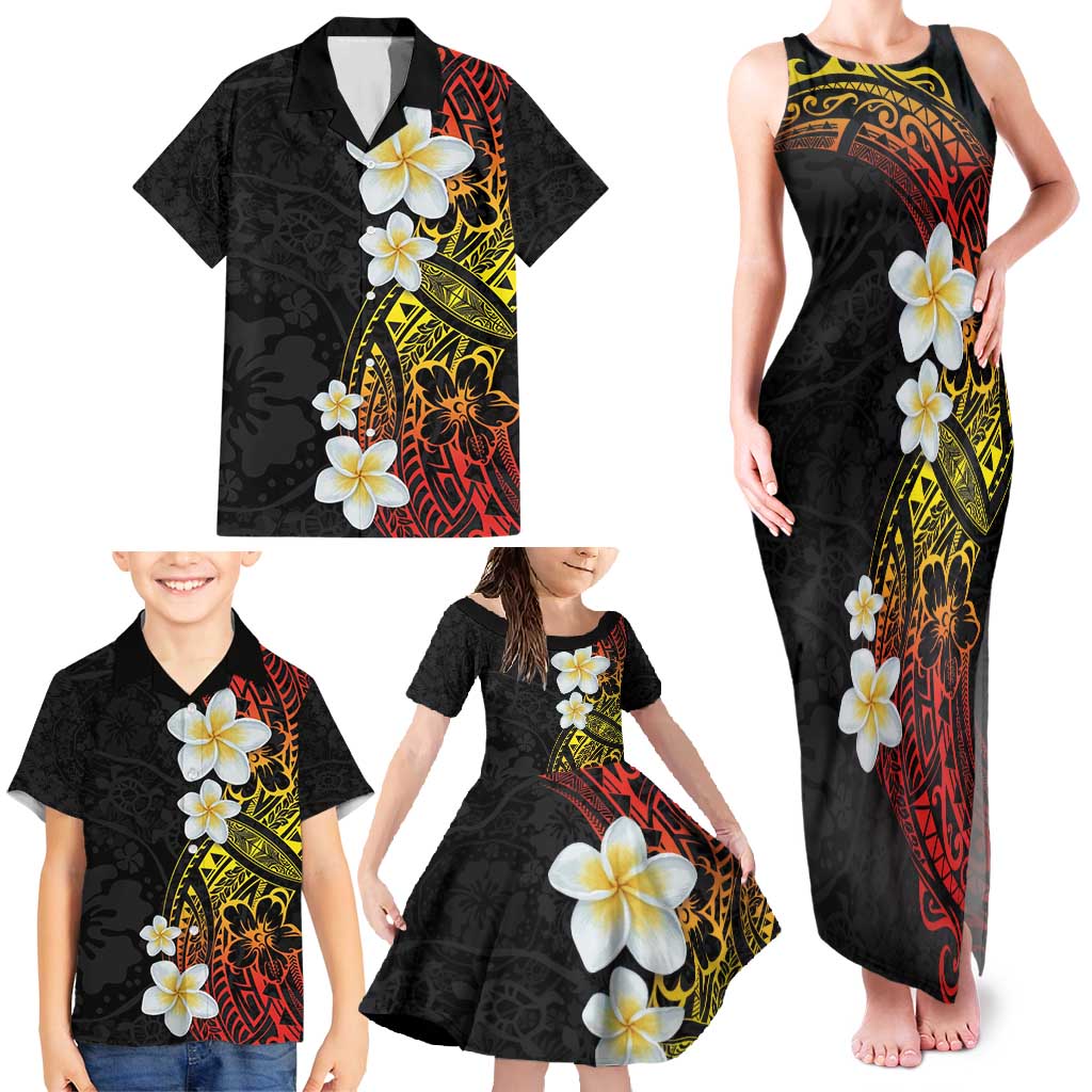 Plumeria Family Matching Tank Maxi Dress and Hawaiian Shirt Polynesian Tribal Frangipani Sunset